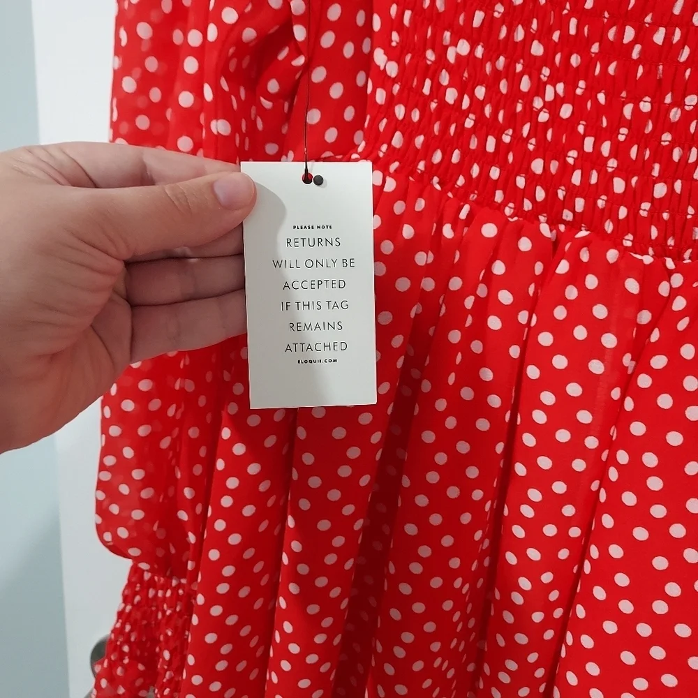 NWOT Eloquii Red & White Polka Dot Twisted Bodice Mini Dress in Size 26 - Picture 12 of 13